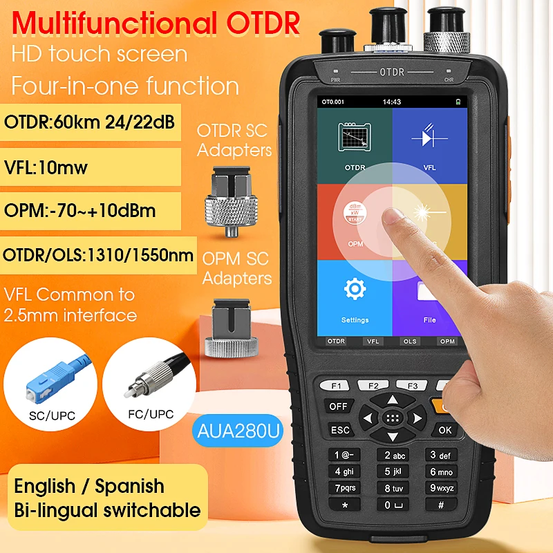 AUA280U/A Smart OTDR 1310nm 1550nm con pantalla táctil multifuncional VFL/OPM/OLS, reflectómetro de dominio de tiempo óptico, probador de fibra - imagen 3