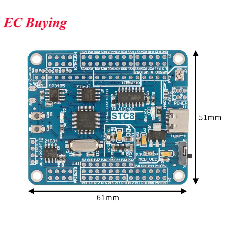 Placa de desarrollo STC8A8K64D4 STC8A8K64 STC8A8 módulo 64K 51 sistema de núcleo de un solo Chip tablero de demostración de aprendizaje sin soldadura/soldadura - imagen 5