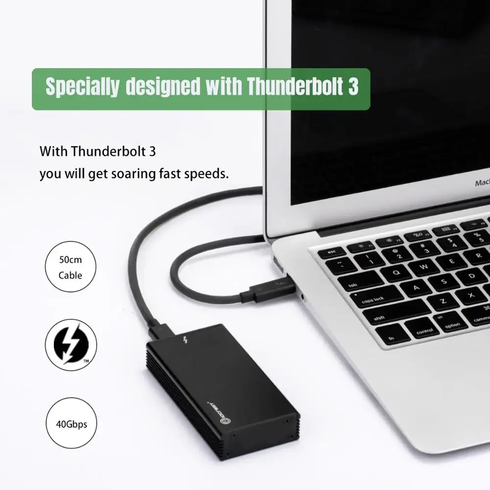 Thunderbolt 3 40Gbps NVME M.2 SSD caja 2TB USB C de aluminio con Cable Thunderbolt 3 C a C de 40Gbps para ordenador portátil de escritorio - imagen 5