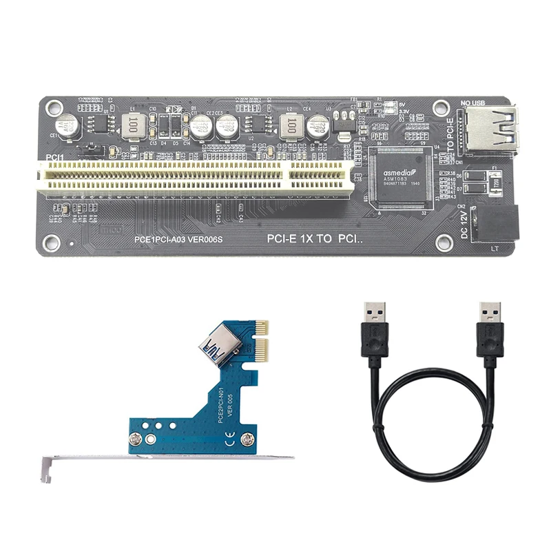 PCI E/NVME/Mini PCIE a PCI tarjeta elevadora Dual PCI convertidor de adaptador de alta eficiencia con Cable USB 3,0 para PC de escritorio Chip ASM1083