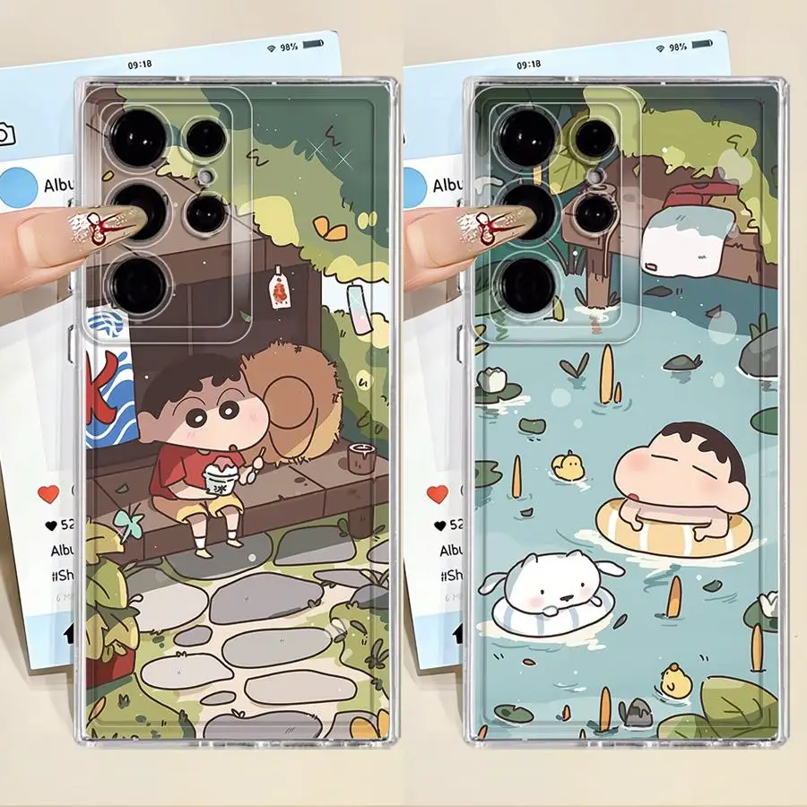 Funda Protectora para Teléfono con Diseño de Crayones Shinchan para Samsung Galaxy S25 Edge S24 S26 S22 FE Note 20 Ultra 10 S23 Ultra S20 Plus S21