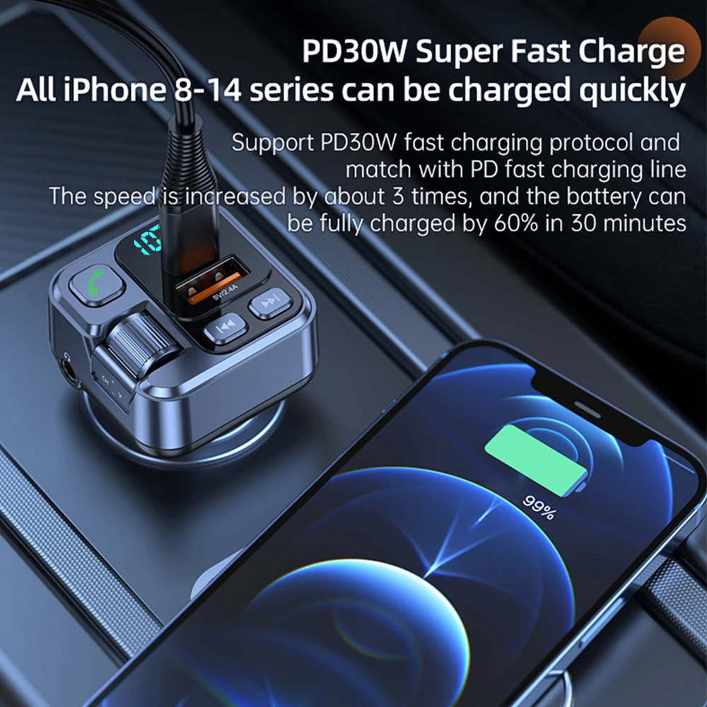 Receptor Bluetooth para coche, USB U, lectura de disco PD20w, carga rápida, pantalla Digital, adaptador de teléfono móvil para coche, transmisor FM para teléfonos móviles - imagen 5