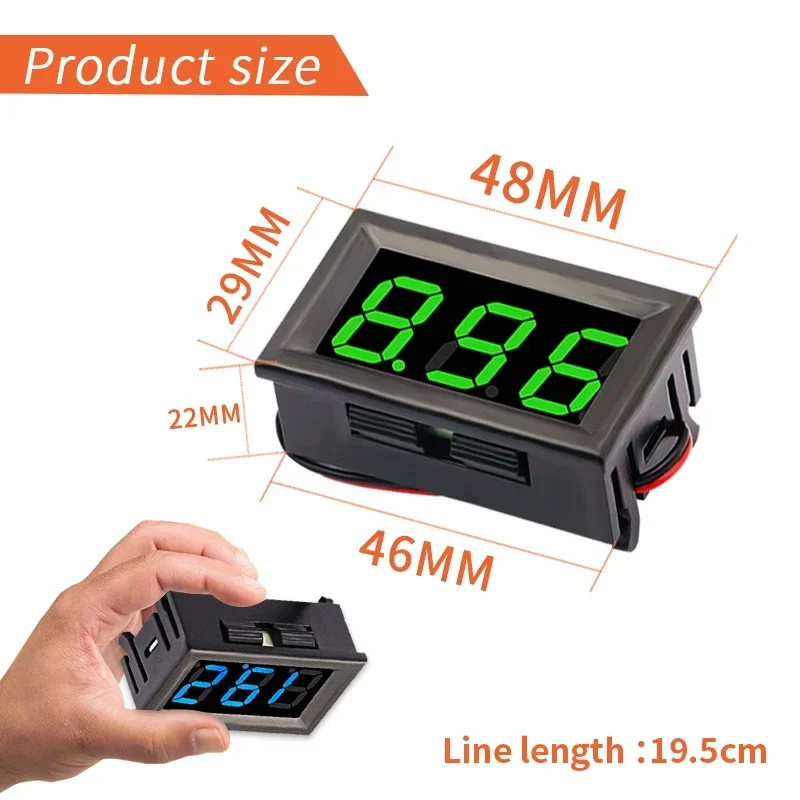 1 Uds 2 cables DC 4,5 V-30V 5V-120V 0,56 "LED voltímetro Digital medidor de Panel de voltaje rojo/azul/verde pantalla de voltímetro de motocicleta de coche - imagen 3