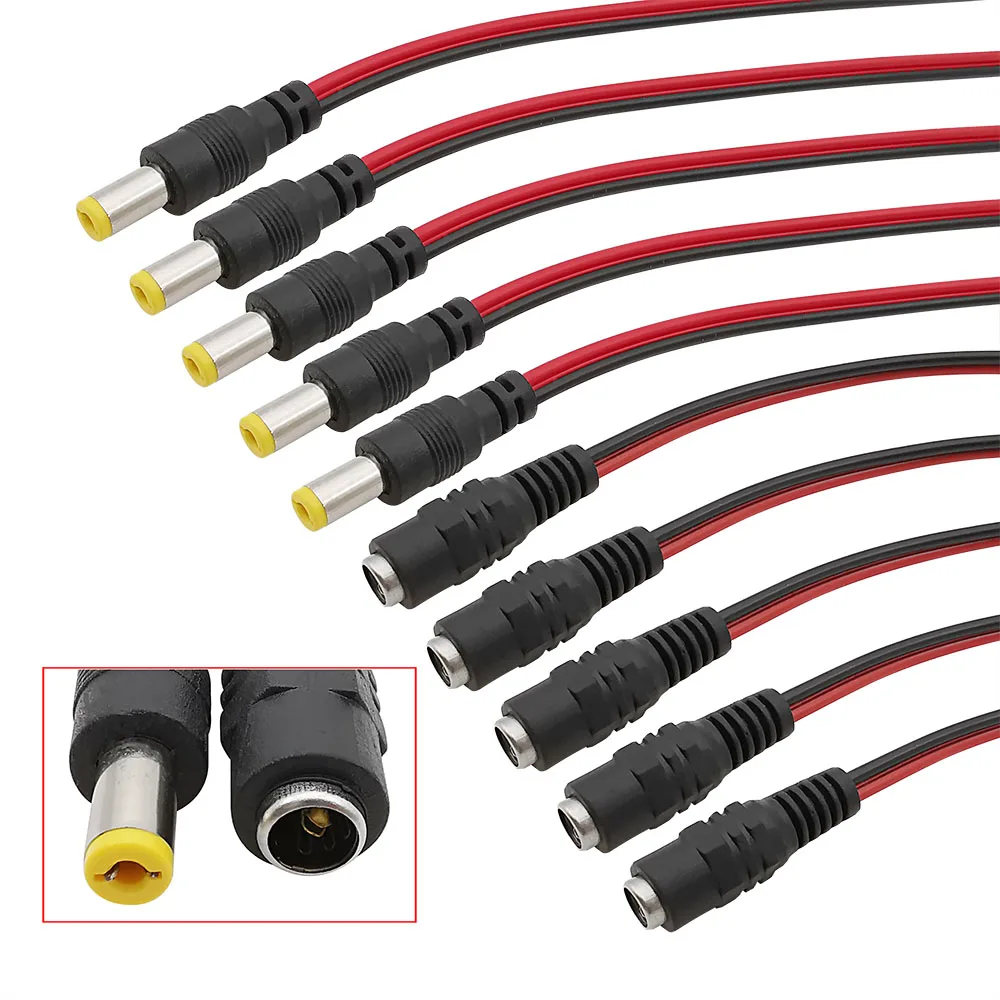 10 Uds 5,5mm x 2,1mm macho hembra conector de clavija de alimentación CC cable en espiral 12V 1A para cámara de seguridad CCTV 25cm de longitud - imagen 4