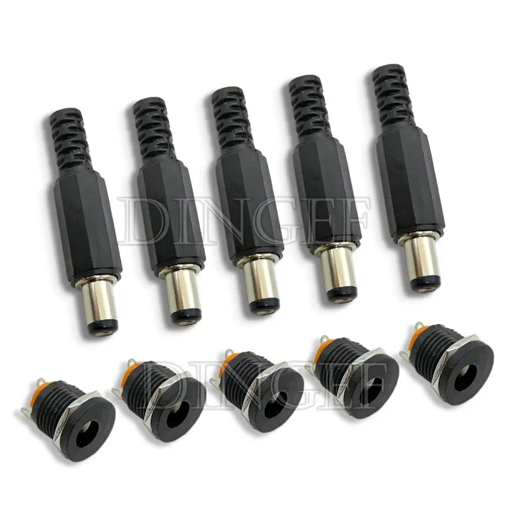 10 Uds 5 pares 5,5x2,1mm enchufe de alimentación CC macho hembra Jack tuerca montaje en Panel conector adaptador de corriente CC DC012 DC015 DC017 DC022 - imagen 5