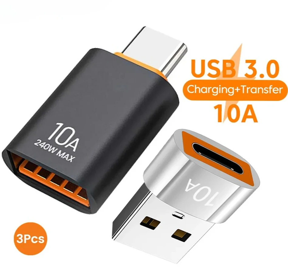 Adaptador OTG USB 3,0 a tipo C de 10A, adaptador USB hembra a tipo c macho, adaptador de carga rápida OTG USB C para Xiaomi, Samsung, portátil y PC