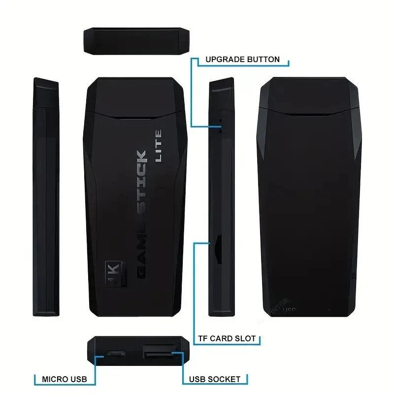 Videojuego Stick Lite 4K, consola M8, 64GB, doble controlador inalámbrico para 10000 juegos Retro, regalo de Navidad para niños - imagen 5