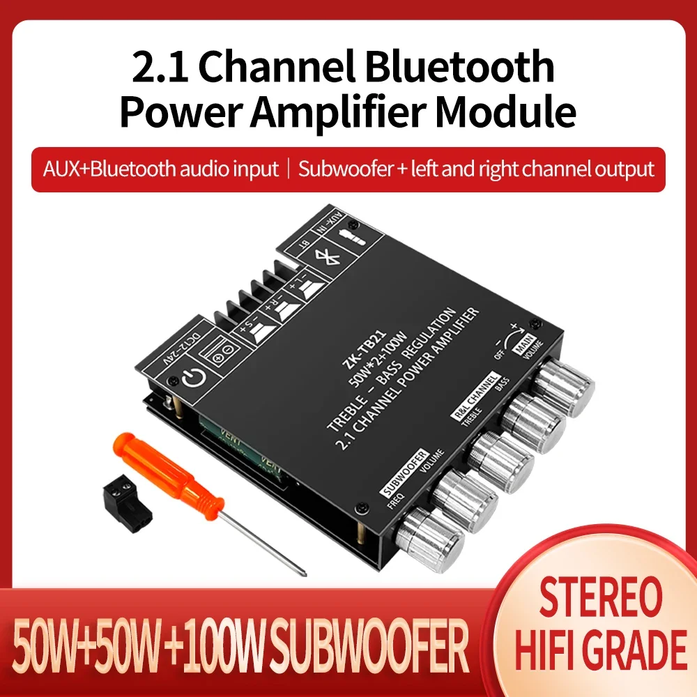 Placa amplificadora para subwoofer ZK-TB21, compatible con Bluetooth 5,0, 50W x 2 + 100W, potencia de 2,1 canales, Audio, estéreo, amplificador de graves TPA3116D2 - imagen 3
