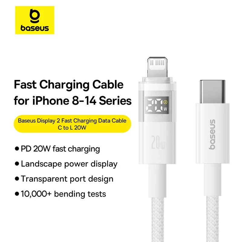 Baseus 20W Cable USB C pantalla LED Cable USB tipo C para iPhone 14 13 12 para iPad Pro Cable de datos de carga rápida - imagen 3