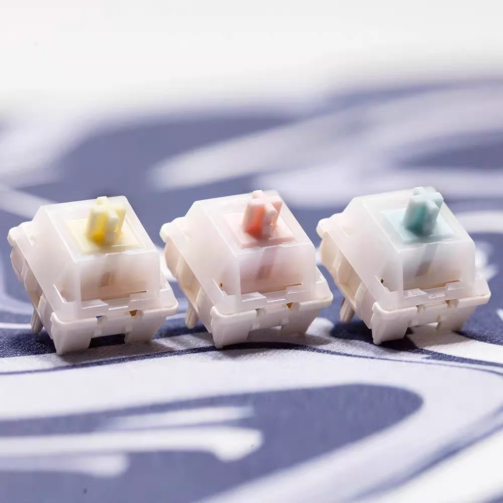QTUO-interruptor lineal de caramelo de leche, Teclado mecánico de 5 puntos, rosa, amarillo y azul, interruptores MX personalizados, eje de transparencia de niebla para PC para videojuegos