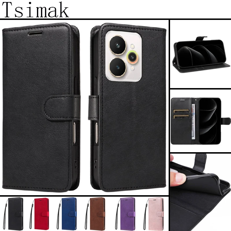Funda de teléfono de cuero para Realme 15 14 13 Pro Plus 12 11 10 9 8 8i 9i 14X 14T Realme14 Pro 15Pro 4G 5G Flip Wallet Card Phone Cover