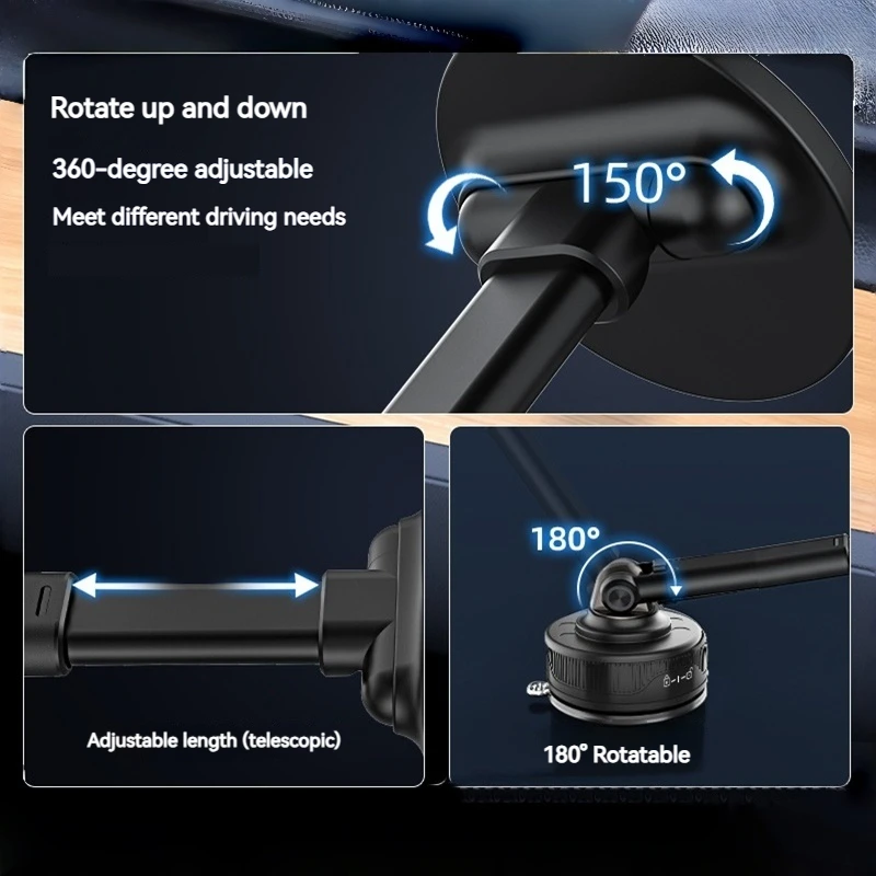 Soporte magnético para coche con ventosa telescópica de Metal, ángulo ajustable de rotación de 360, Compatible con tablero de teléfono, pared, superficie múltiple - imagen 5