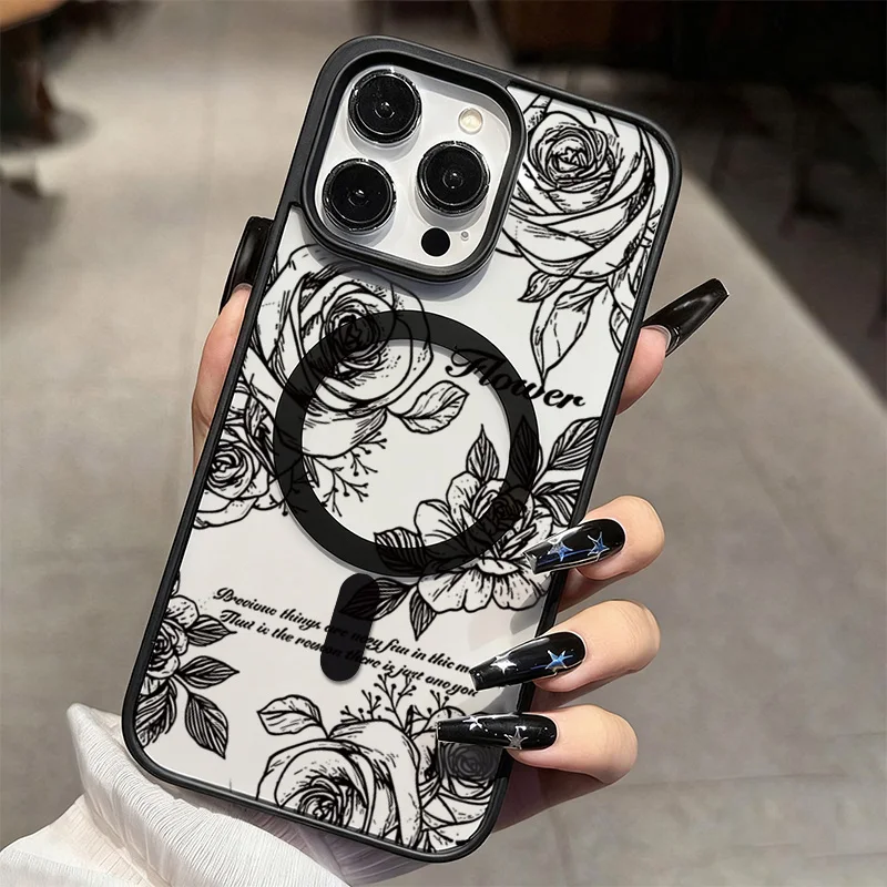 Funda de teléfono suave Circular magnética integrada Ultra transparente Floral para iPhone 17 Pro Max 16 15 14 Plus 13 12 11 cubierta transparente de aire - imagen 5