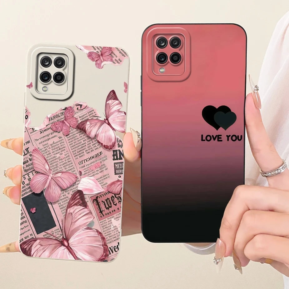 Para Samsung Galaxy A12 funda SM-A125F flores de lujo caramelo pintado funda de teléfono para Samsung A12 M 12 Galaxy M12 F12 bolsas de cubierta suave - imagen 2