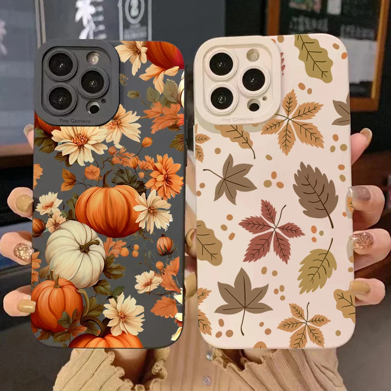 Maple Leaf Pumpkin Pattern Phone Case For iPhone 17 16 15 14 13 12 11 Pro Max 17 Air 16E XS X XR 7 8 Plus Shockproof Soft Cover