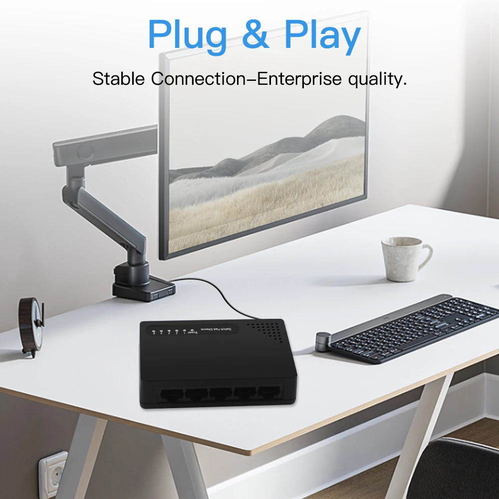 Fvi-Interruptor de red de 5 puertos, 100Mbps, Ethernet, LAN, RJ45, Hub Splitter, Plug And Play, Internet, Mini interruptor de expansión - imagen 4