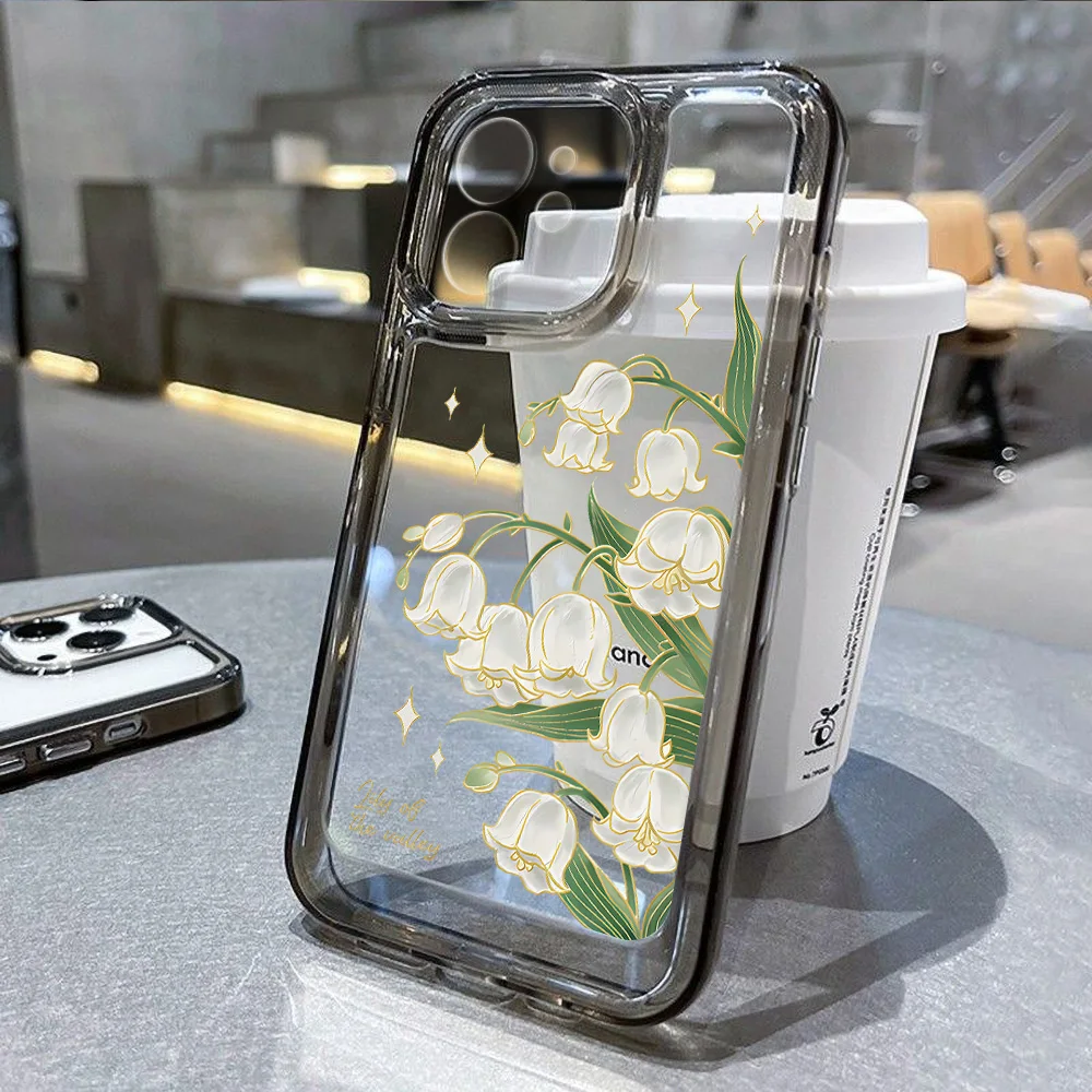 Funda de teléfono con flores estéticas para iPhone 14 Pro, funda transparente suave a prueba de golpes para iPhone 16 11 12 13 15 Pro Max X XR XS 7 8 Plus SE