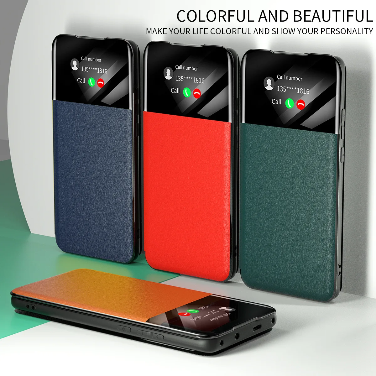 Funda de cuero con tapa de ventana de visión de lujo para Samsung A53, A33, A73, A13, A52, A72, A51, A71, A23, A22, A32, M53, carcasa de billetera magnética