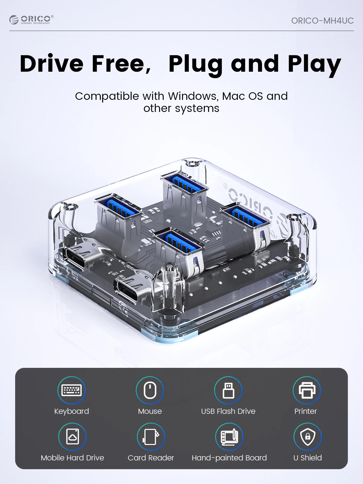 ORICO Hub USB-C Transparente Expansión OTG 3.2 Alta Velocidad - imagen 5