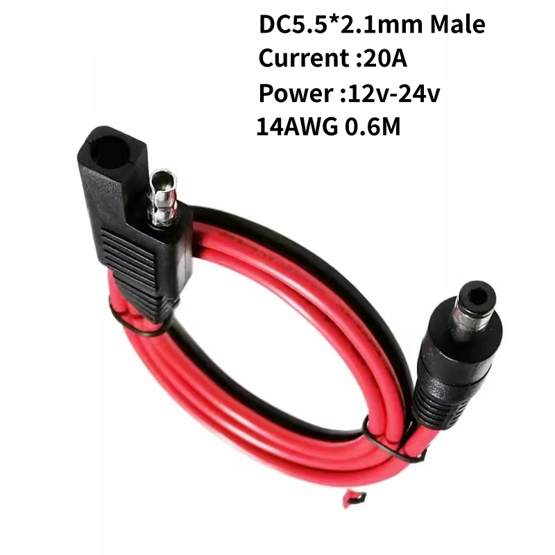 Cable adaptador de enchufe SAE a DC 5,5x2,1mm, convertidor macho y hembra para carmotocicletas, paneles solares RV, batería portátil, 60cm/2 pies, 14AWG
