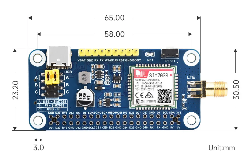 Placa de expansión nb-iot SIM7028, módulo compatible con banda global, comunicación nb-iot, interfaz GPIO de 40 pines con antena GSM - imagen 3