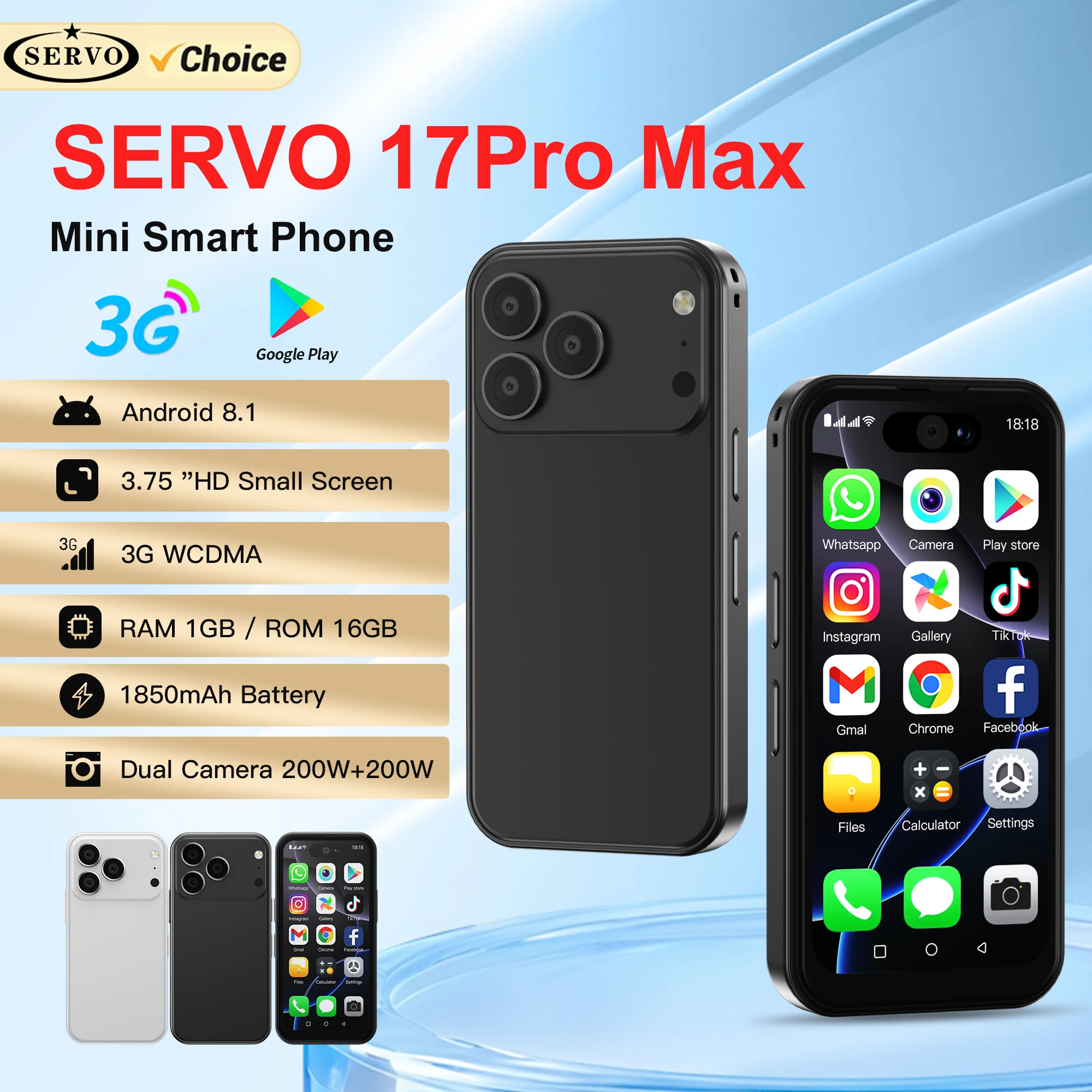 SERVO 17PRO MAX Android Mini Smartphone 3G WCDMA Dual SIM en espera 16GB ROM Play Store WiFi pantalla de 3,75 "lindos teléfonos móviles pequeños - imagen 2