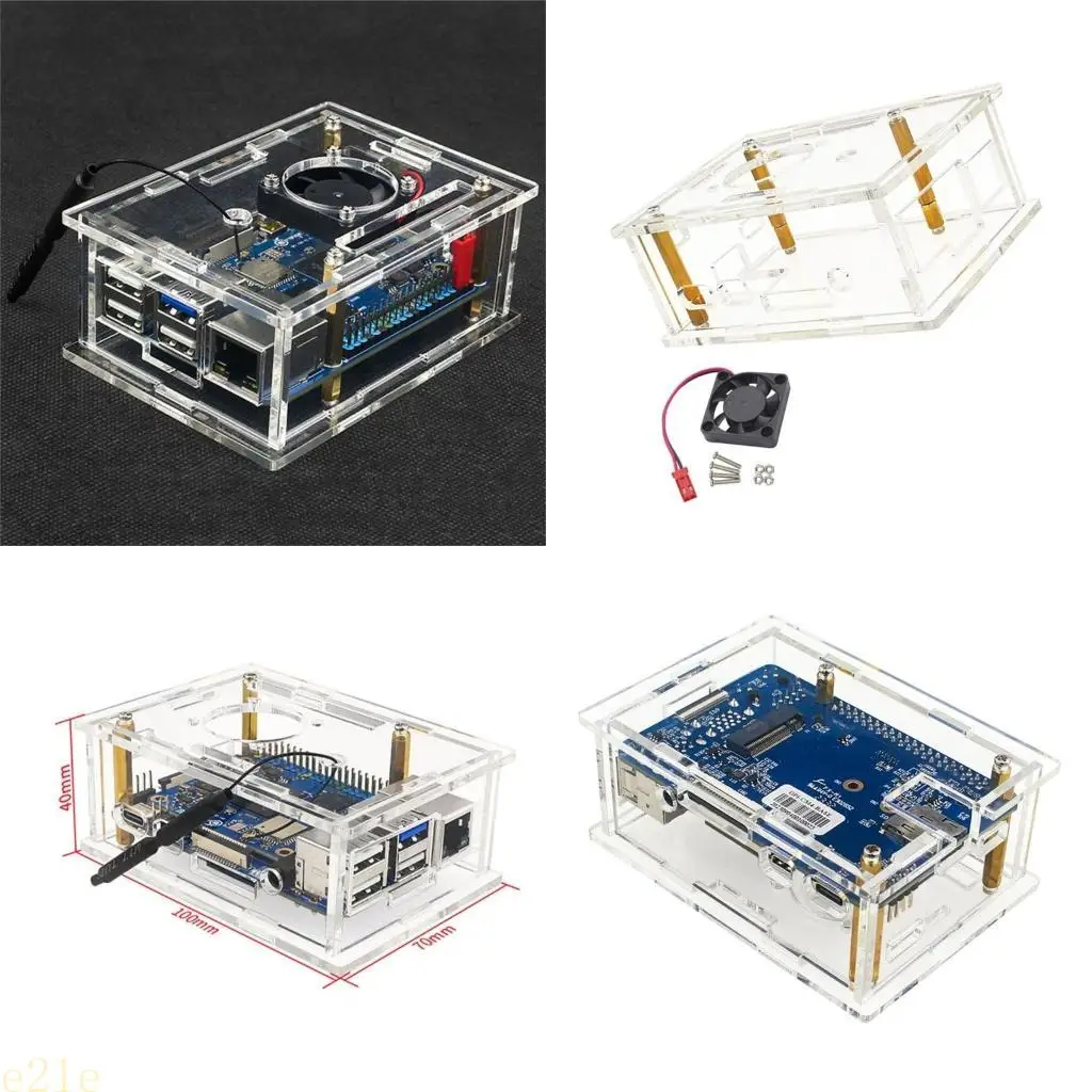 E21E Case acrílico para OrangePI CM4 Cinete transparente Radiadores PWN PWN Active 12V 5A Fuente alimentación