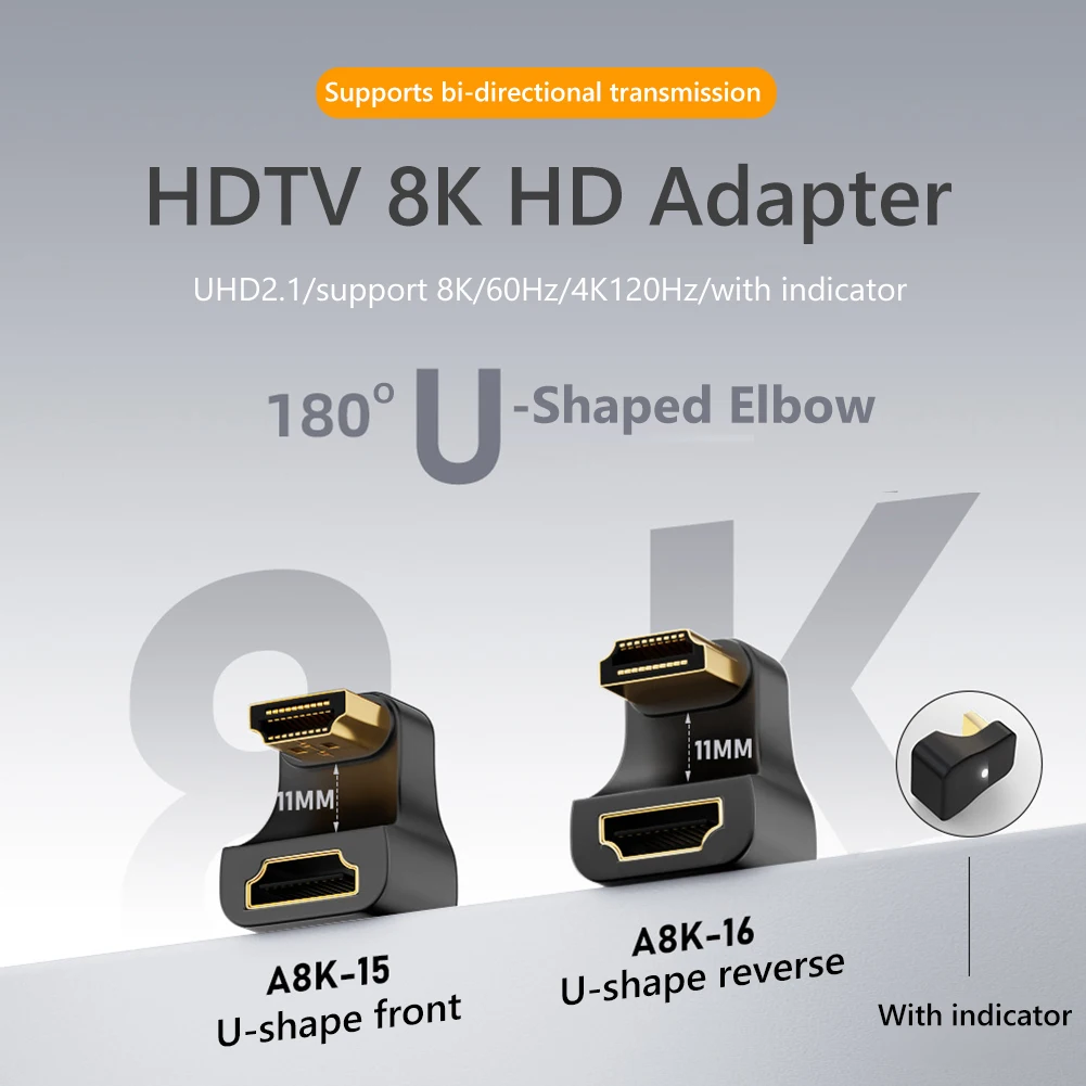 Adaptador compatible con HDMI, convertidor macho a hembra UHD2.1, 8K, 60Hz, 4K, 120Hz, 48Gbps, con luz indicadora, misma pantalla/expansión - imagen 2