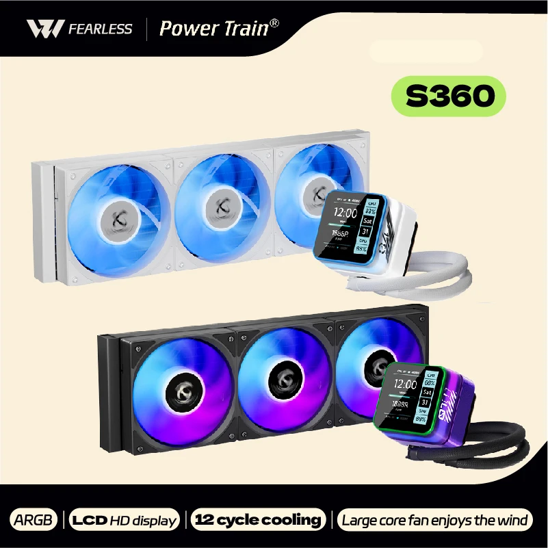 X-GAMERX S360 blanco/negro ARGB pantalla LCD todo en uno AIO líquido COOLE radiador de refrigeración por agua 5V 3PIN ARGB ventilador CPU enfriador de líquidos