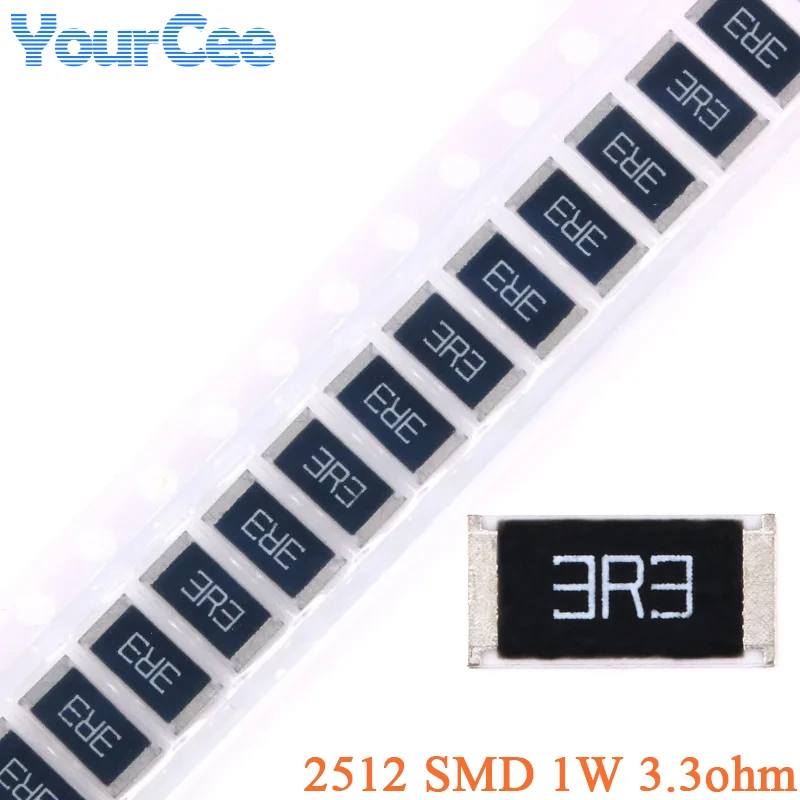 100 uds/10 Uds 3.3ohm 2512 resistencia SMD 3,3 ohm 3.3R 3R3 1W 5% Kit de resistencia de Chip DIY electrónico