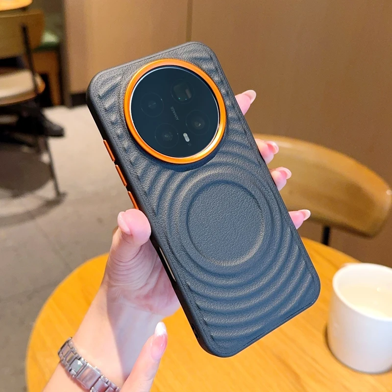 Para Honor Magic 8, 8 Pro funda magnética ELVEV moda patrón ondulado PU cuero duro PC cubierta de teléfono con succión - imagen 3