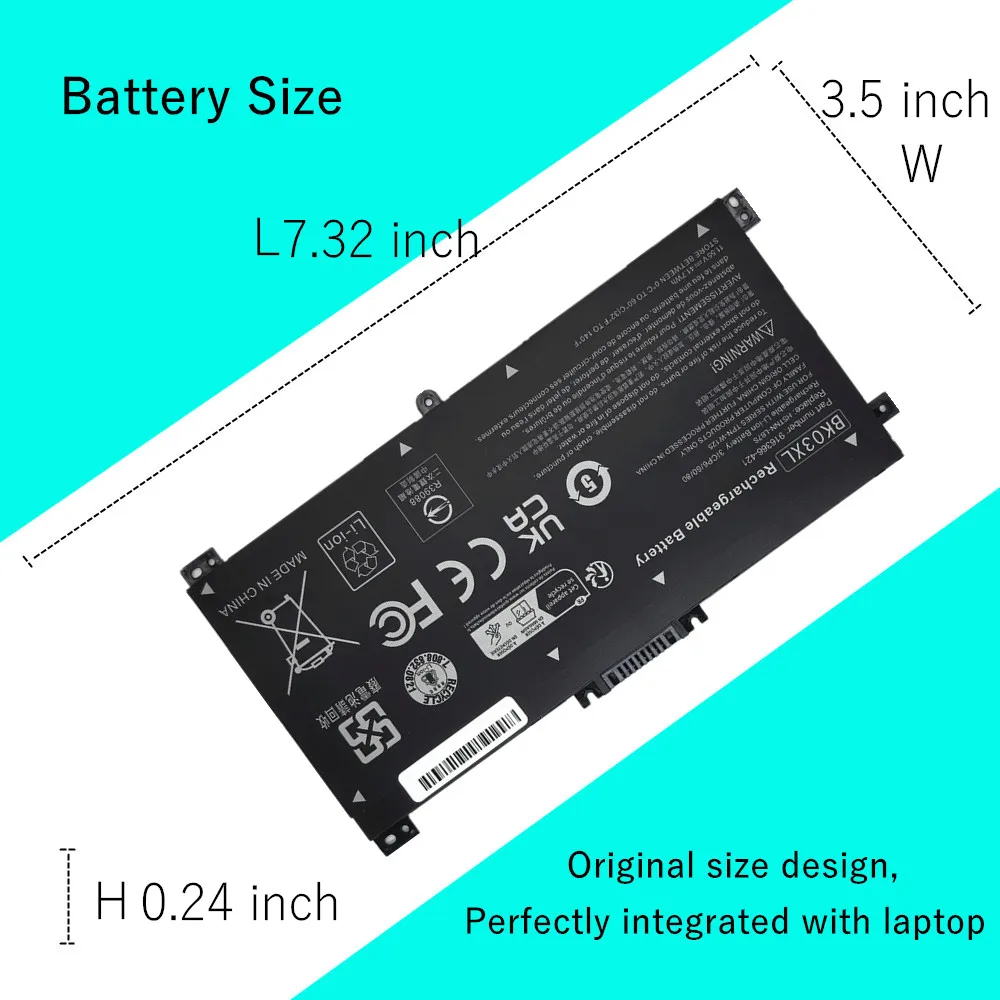 BK03XL batería del ordenador portátil para HP Pavilion X360 PC convertible 14 14m serie 14-ba000 14-ba001ns HSTNN-UB7G HSTNN-LB7S TPN-W125 - imagen 5