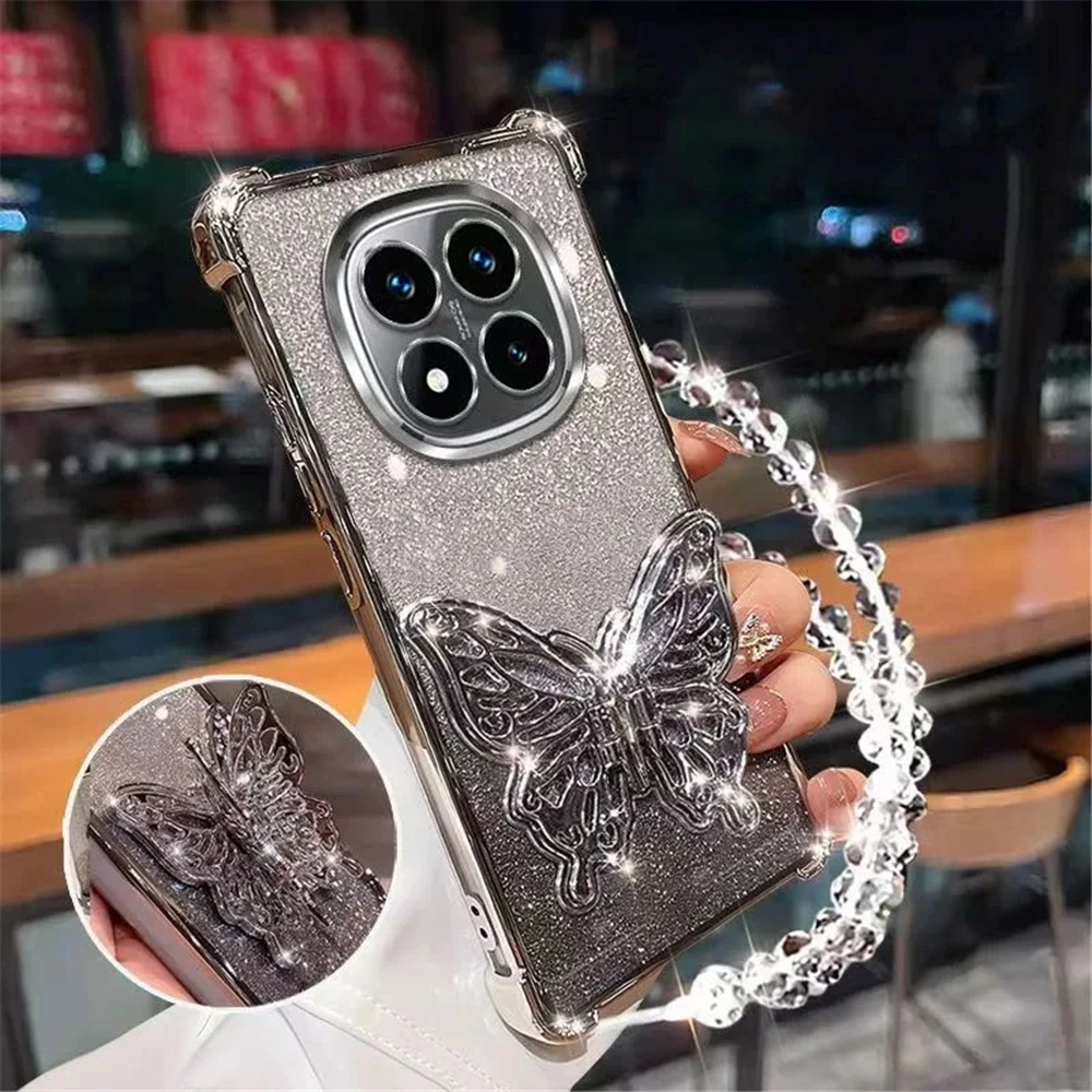 Funda de teléfono con soporte plegable de mariposa para Honor 400 Lite 200 Pro 200 300 100 90 80 70 60 50 SE, funda brillante a prueba de golpes - imagen 4