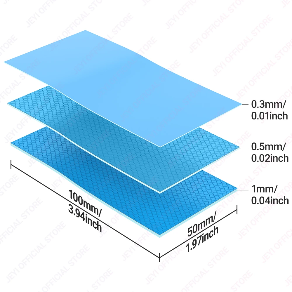 JEYI Paquete de 3 almohadillas térmicas de silicona, 100x100 mm 0,3/0,5/1 mm Conductividad térmica altamente eficiente 6/10 W/mK para CPU GPU SSD Cooler - imagen 5