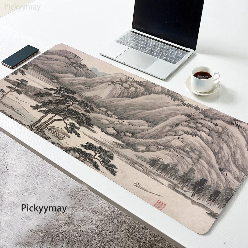 Alfombrilla de ratón grande con pintura antigua, 100x50, 90x40, arte chino, alfombrilla de ratón de montaña, alfombrilla de goma para escritorio, alfombra para mesa de ordenador XXL - imagen 5