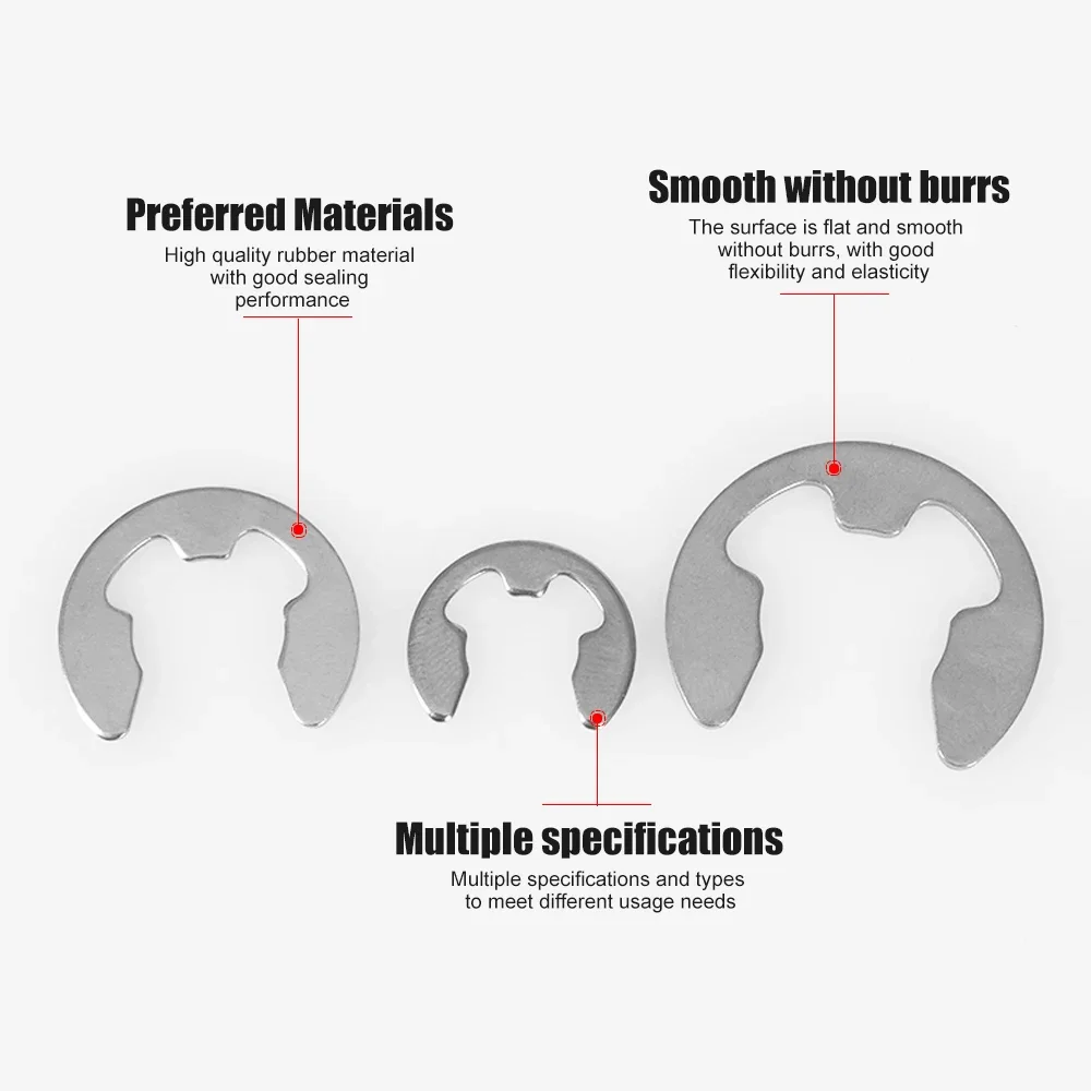 E Circlip Eje Anillo de retención externo Arandela de clip Juntas de clip de acero al carbono de acero inoxidable para espaciadores de sujetadores de eje - imagen 3
