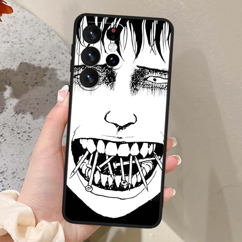Funda de terror Junji Ito para Samsung Galaxy Note 20 10 9 8 A24 A34 M13 M31 M32 M52 M62 Ultra Lite funda de teléfono negra - imagen 3