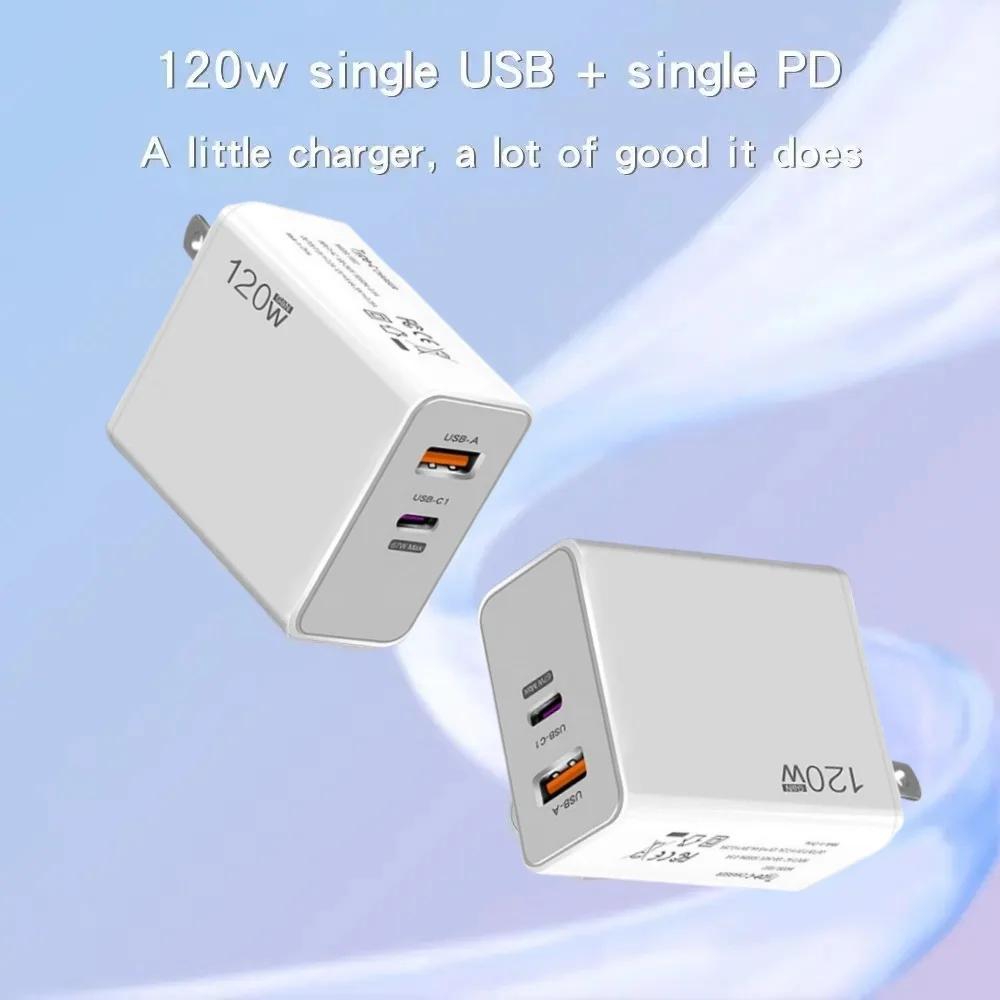 Cargador USB GaN de 120W, carga rápida QC3.0, Cable USB tipo C, adaptador de cargador de teléfono para iPhone 15, Samsung, Xiaomi, Huawei, cargador de pared - imagen 3