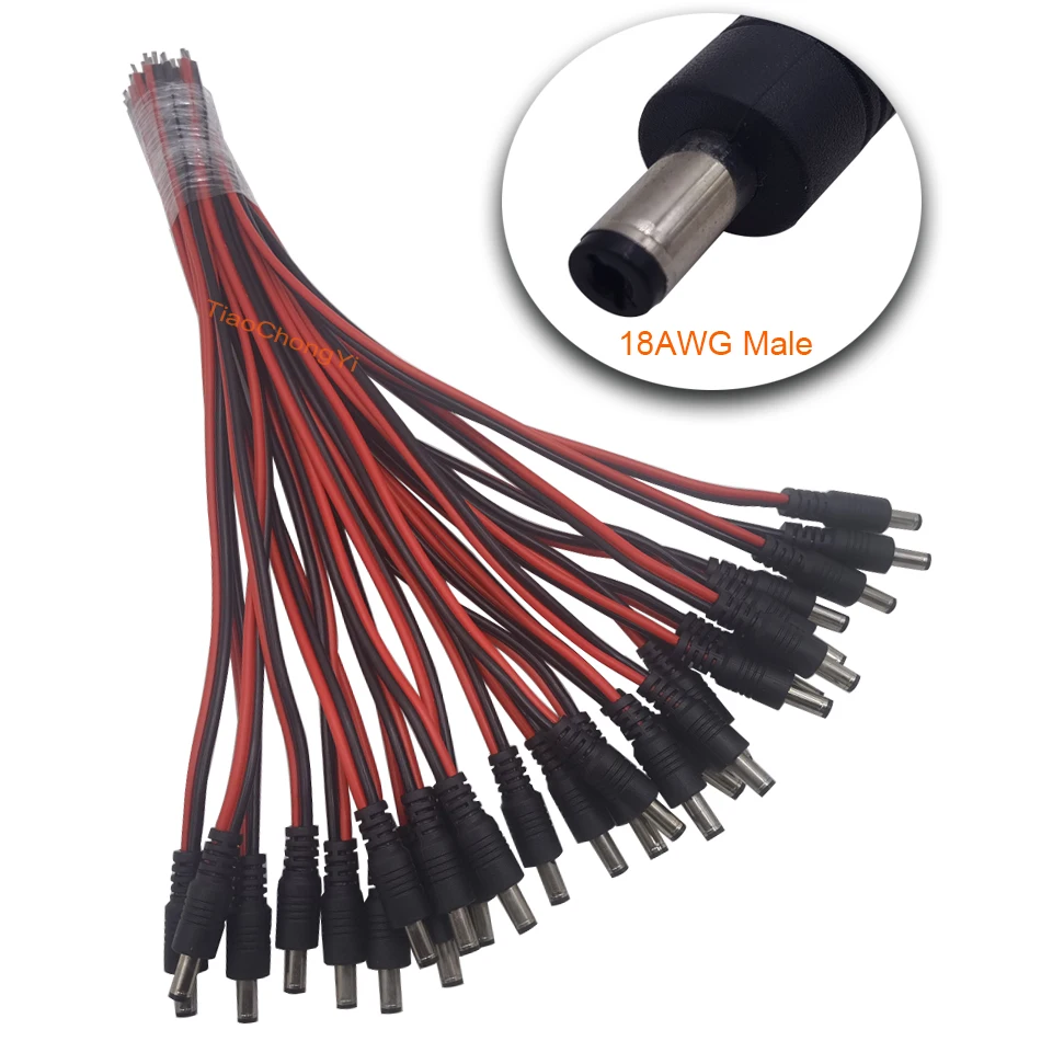 Conector de corriente continua de 18 AWG, 0,75mm, 5,5x2,1mm, 2,5mm, Cable macho y hembra de 30cm para tira de luces LED, cámaras CCTV - imagen 4
