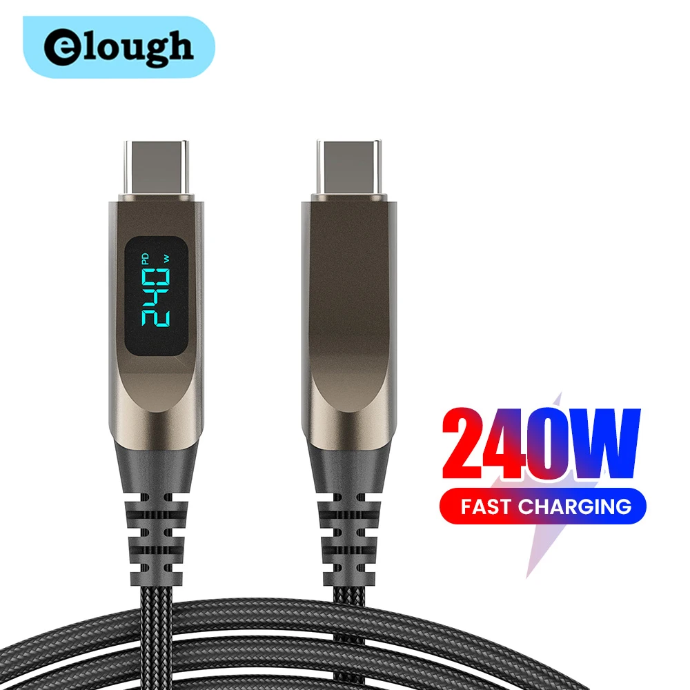 Elough 240W Pantalla Digital USB C a USB C Cable Aleación de Zinc 5A Tipo C a Tipo C Cable de Carga Rápida para iPhone 15 16