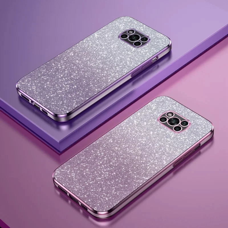 Funda de silicona chapada con purpurina brillante para Xiaomi Poco C75 C71 C65 X7 X6 X5 F6 M7 M6 F7 F5 Pro X3 F3 M5S cubierta trasera de lente de cámara
