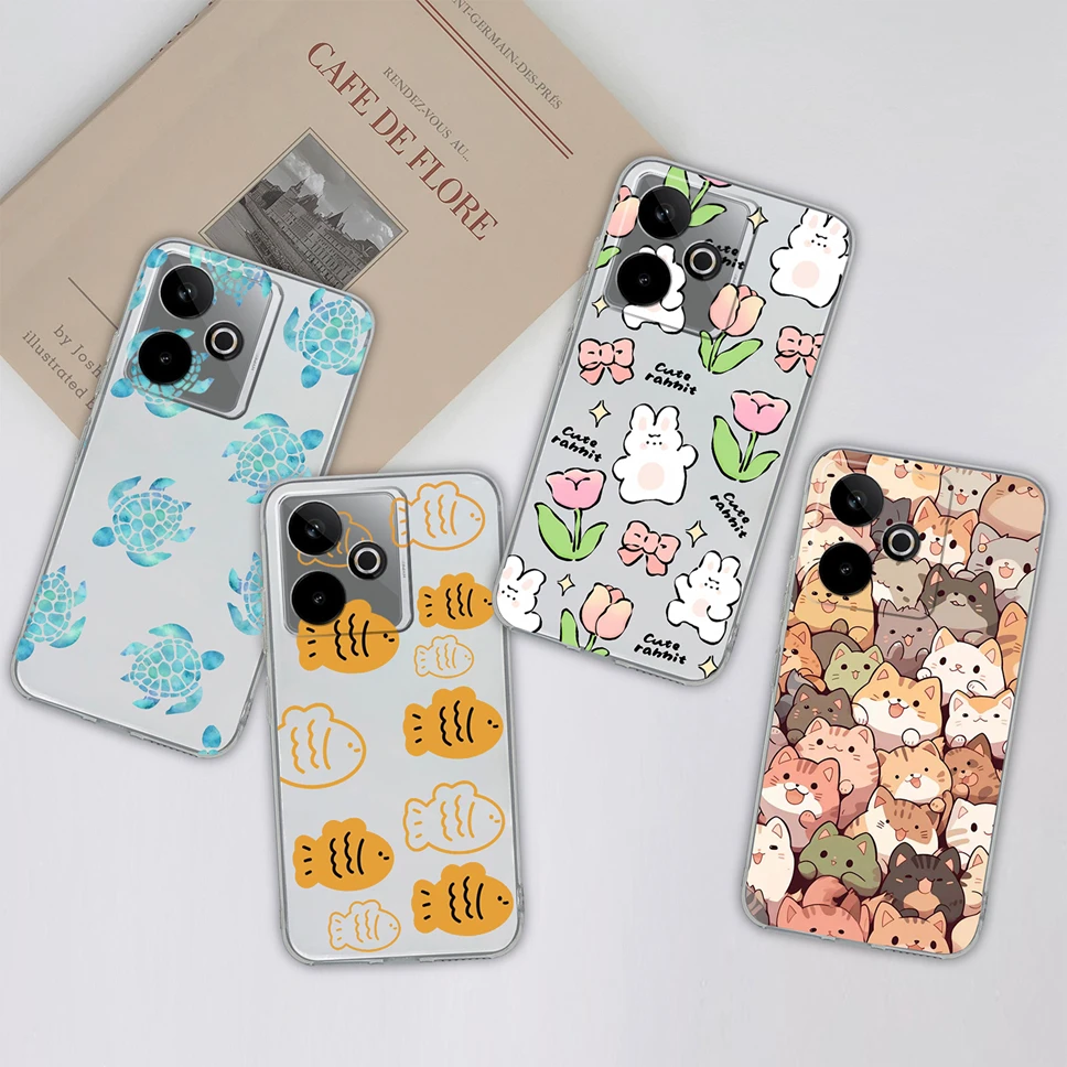 Para Realme GT 7 7T funda de teléfono encantadores patrones de animales de dibujos animados suave transparente TPU funda protectora de silicona para RealmeGT7 GT7T parachoques