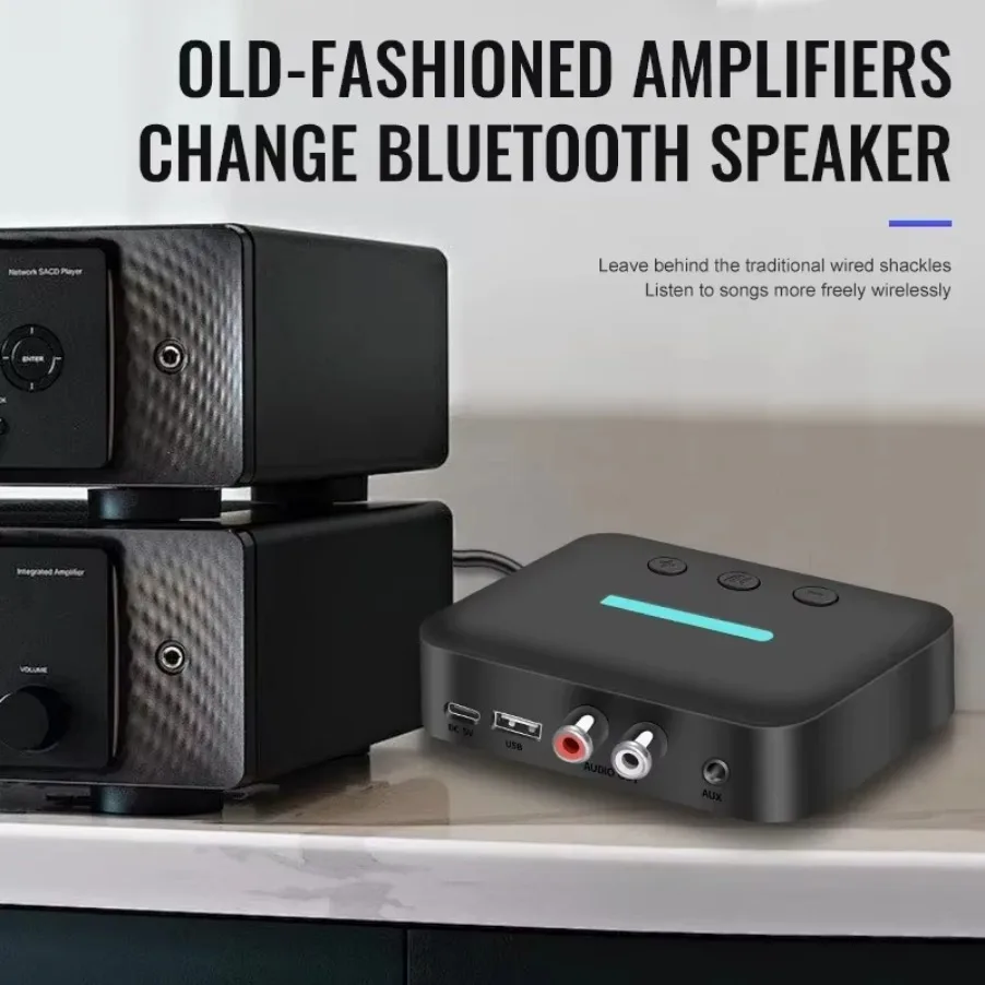 VIKEFON-Adaptador receptor de Audio Bluetooth, música estéreo inalámbrica, 3,5mm, AUX R/L RCA, compatible con reproducción de disco en U para amplificador de altavoz de escritorio - imagen 4