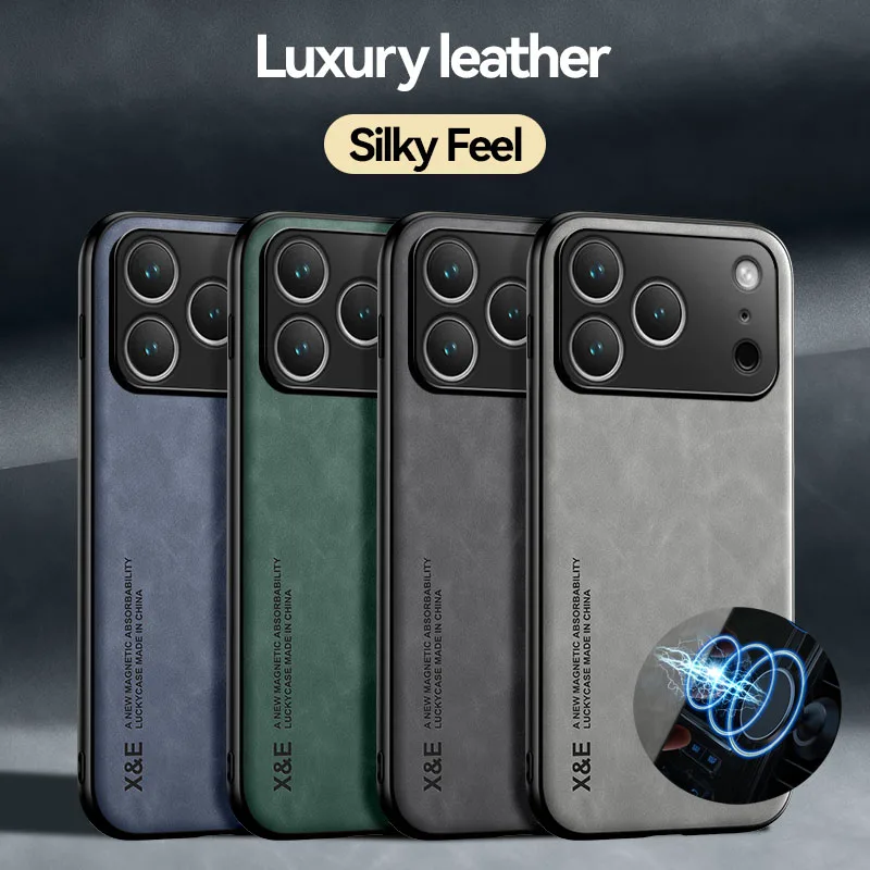 Para iPhone 17 Pro Max PU cuero coche soporte magnético funda de silicona para iPhone Air incorporado protección de hierro funda de teléfono - imagen 2