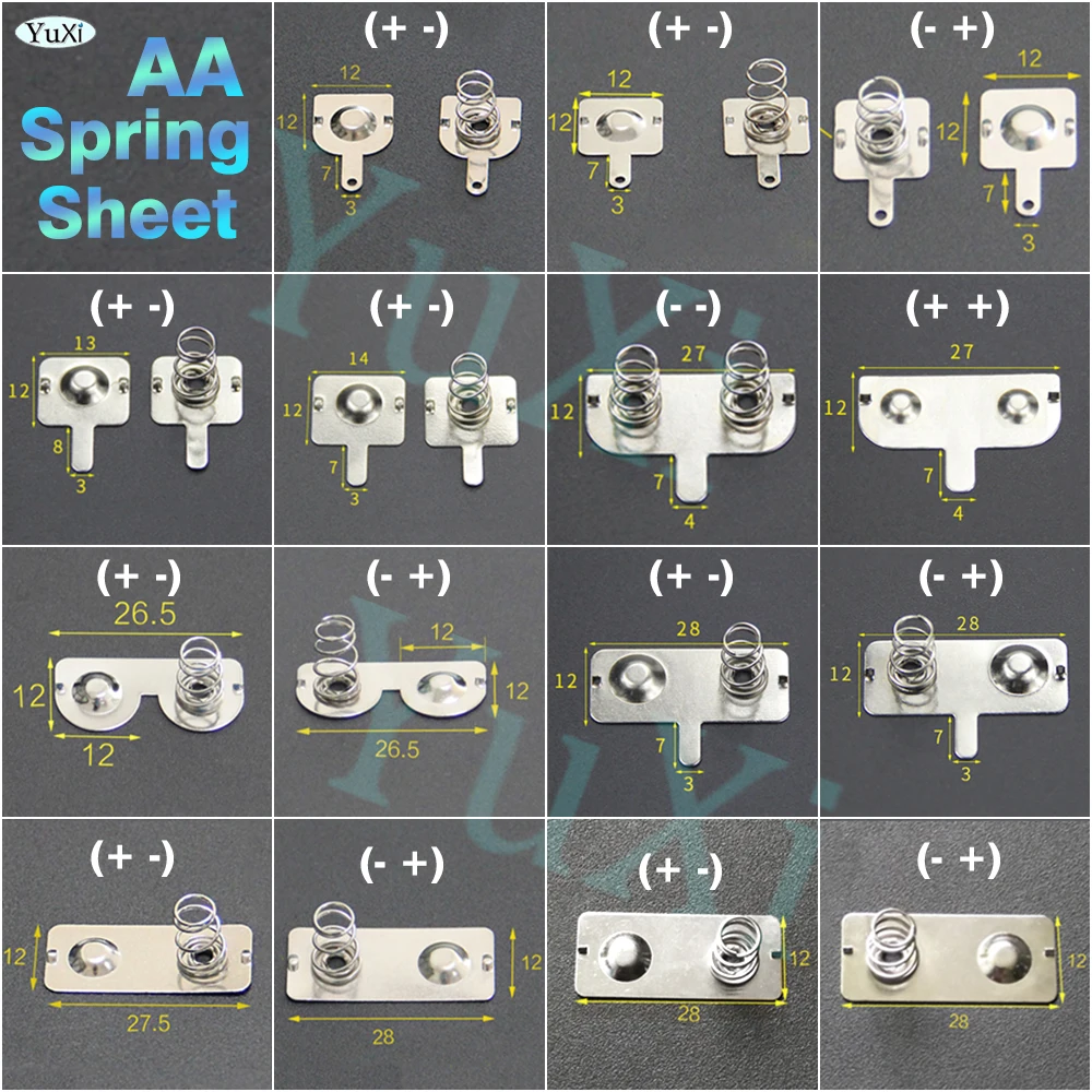 Hoja de resorte de batería de 20 piezas, hoja de contacto AA, caja de batería, hojas positivas y negativas, chapado en níquel de hierro de 0,3 MM, 12x12/13/26, 5/27,5 MM