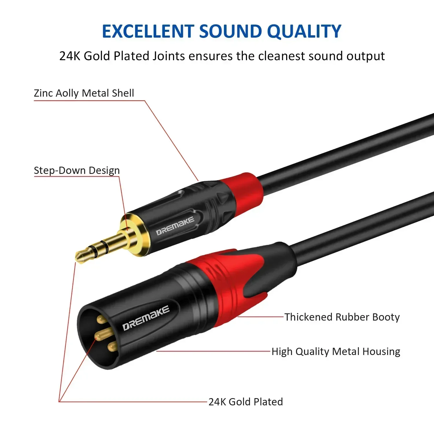 Cable XLR de 3 pines a 3,5mm, Cable de Audio de micrófono macho desequilibrado de 3,5 a XLR para ordenador, cámara SLR, grabación, Cable Canon - imagen 2