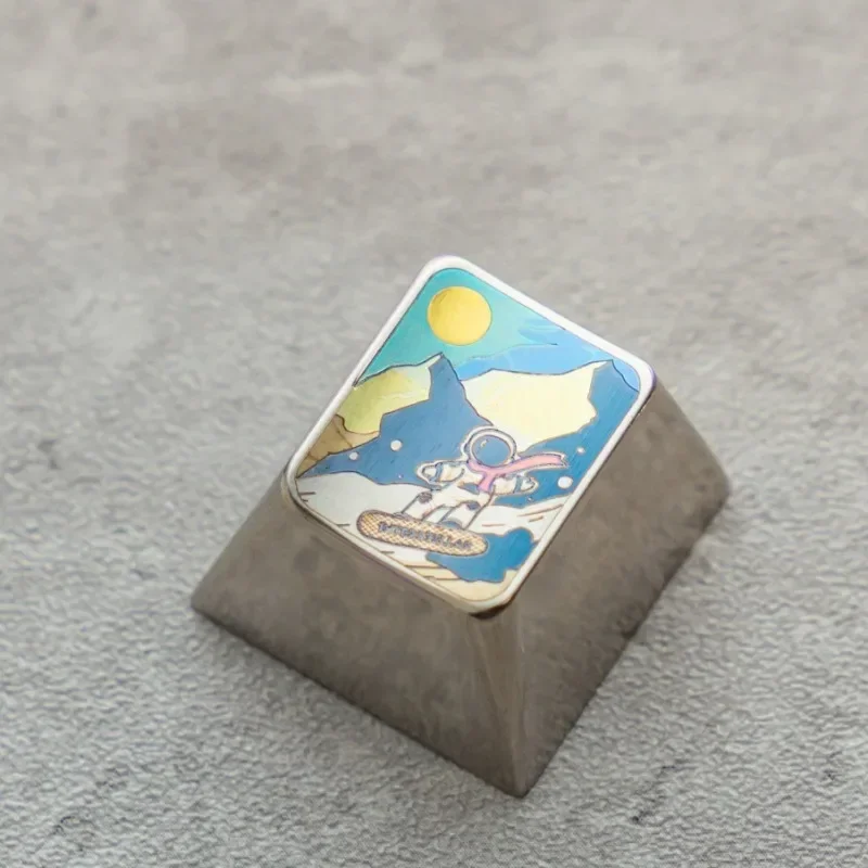 Keycap con tema de astronauta, Metal CNC, aleación de titanio, tallado a mano, perfil de cereza hecho a mano, personalizado, Teclado mecánico, regalos - imagen 4