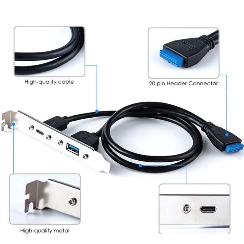 Puerto de expansión USB 0,5 trasero, 3,1 m, 5Gbps, 20 pines a TYPE-C hembra y USB 3,0 hembra, Cable de datos con bisel en el chasis del ordenador - imagen 3