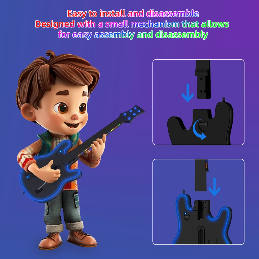 Controlador de guitarra inalámbrico de 2,4G, controlador de guitarra inalámbrico para juegos de PC con correa y Dongle inalámbrico para PS3, PS4, PC y guitarra - imagen 4