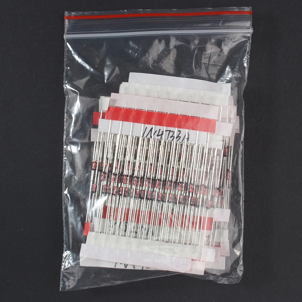 Kit de diodos Zener de 250 Uds., 25 valores, 1W, juego de diodos reguladores de voltaje serie 3V ~ 33V 1N47, 3V 3V3 3V6 3V9 4V3 4V7 5V1 5V6 6V2 6V8 7V5 - imagen 3